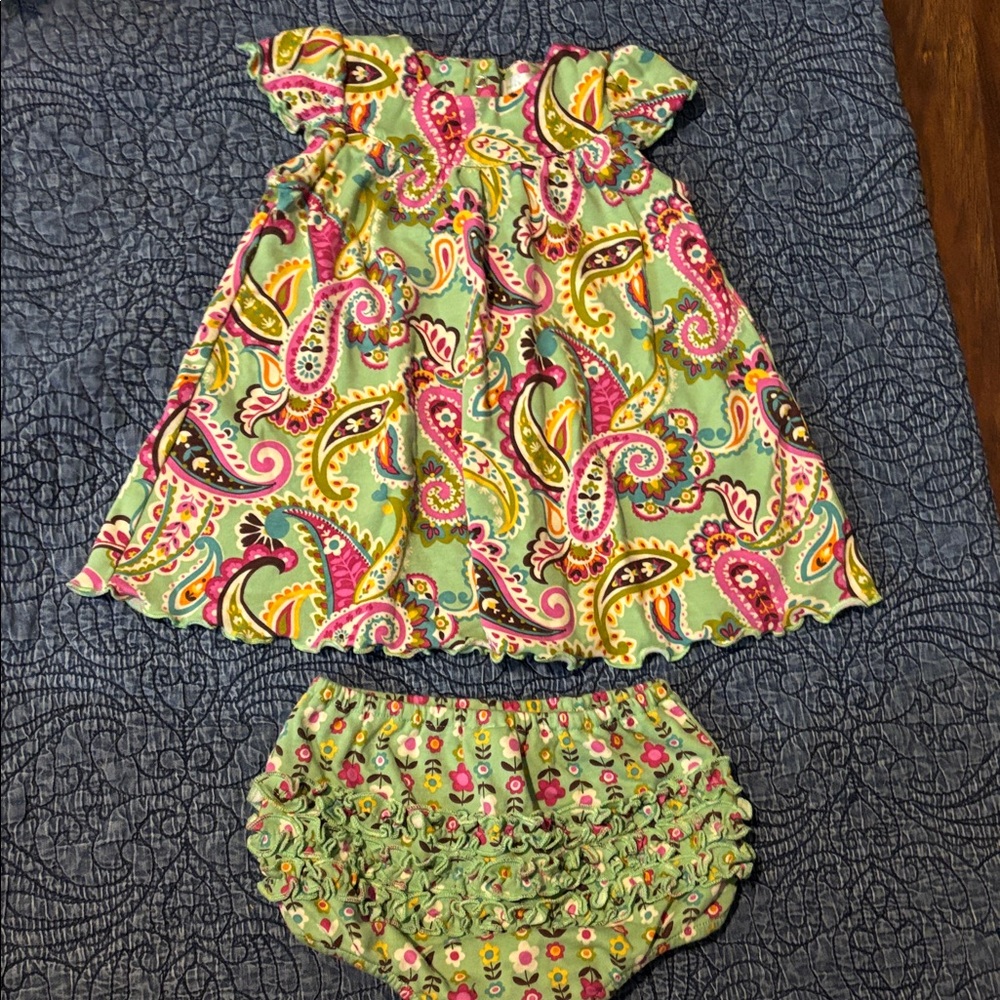 Vera Bradley Baby Dress with Bloomers - Green and Pink